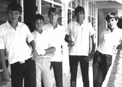 Photo taken in Richborough House 1969
Carl is second from the right.  Philip Amos who is first on the right, has identified Brynley Allen as second from the left, and Christopher Arnell as third from the left.  Philip is not sure but thinks that the lad who is first left could be Frances Flynn.
Keywords: Carl Hobbs;Philip Amos;Brynley Allen;Christopher Arnell;Frances Flynn;Richborough House;1969;St. Johns