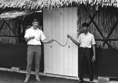 Snake being held by the late Tony Walton and Bacca.
The same snake being held by the late Tony Walton and Bacca (Office Staff)
Keywords: Maurice Hann;Tony Walton;Bacca;snake;Bourne School