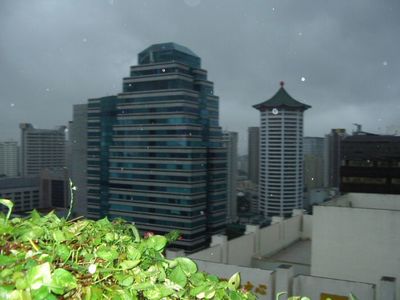 From the top of the Hilton
From the top of the Hilton looking towards CK Tang during a storm.
Keywords: John Harper;2003;Hilton;CK Tang