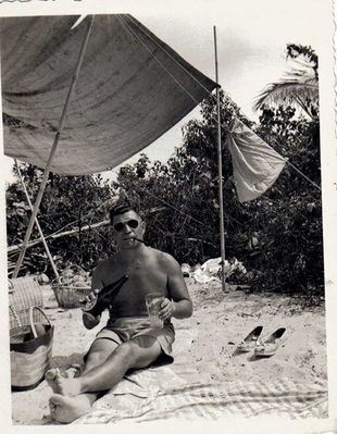 my dad - chilling out at Changi Beach
1957 - we loved Changi Beach. 
