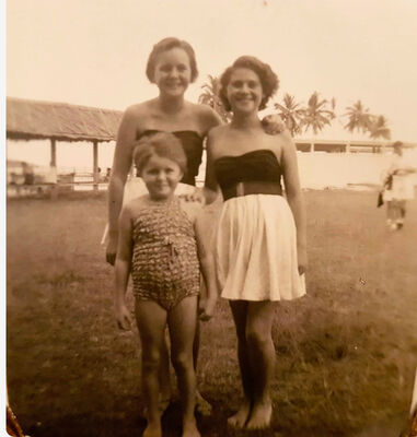 Changi 1958
Me with my friend Margaret Brimacombe at Changi. 
