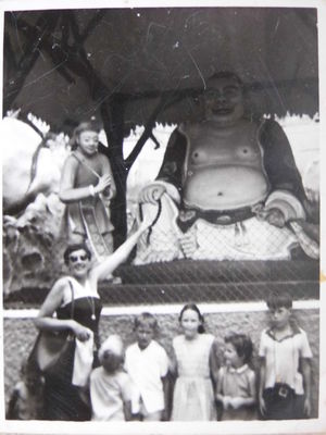 Tiger Balm Gardens
From right to left. Kevin Galfskiy, Tracey Armstrong, Doreen Galfskiy, James Galfskiy, Sean Armstrong with his back towards the camera, Margaret Armstrong pointing towards Buddha and my brother Carl Galfskiy hiding underneath Margaret's arm. As a family we use to visit Tiger Balm Gardens regularly when we  resided at Waverly Guest House, before my father Sergeant James Gilyard Galfskiy of the Royal Army Ordnance Corps and my mother Teresa were allocated their army quarters situated at 22 Goodwood Road, Sussex Estate.
Keywords: 1966.;Tiger Balm Gardens