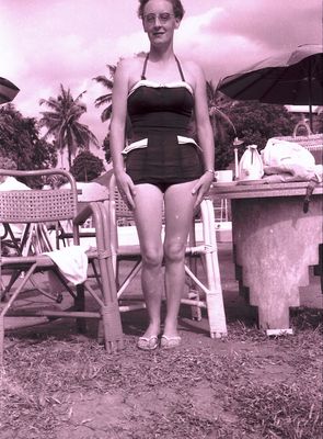 Atten-shun! My Mom, at the pool.
