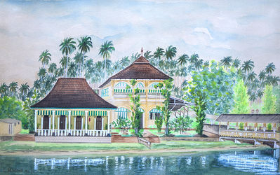 Pasir Ris Hotel
This pictrue was painted by L. M. Wong in 1963. We stayed in the left building until our house was ready to move in to at 24A Waddington Road.
