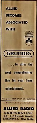 Newspaper Advert
Grundig Allied Radio Corporation - Circular Rd.
