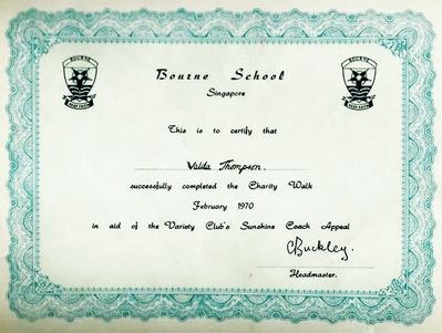My Certificate - The Big Walk - Bourne School Feb. 1970
