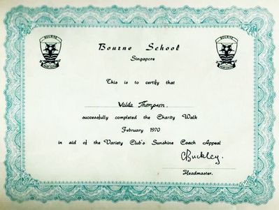 My Certificate - The Big Walk - Bourne School Feb. 1970
