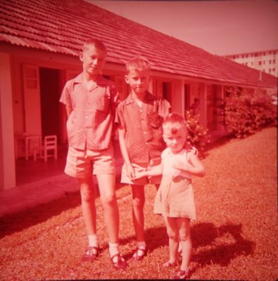 RAF Tengah Tour 1961-1964.
Outside BMH Isolation Unit, 3 brothers, youngest recovering from TB
