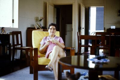 Mum knitting in living room Hobart Road.
