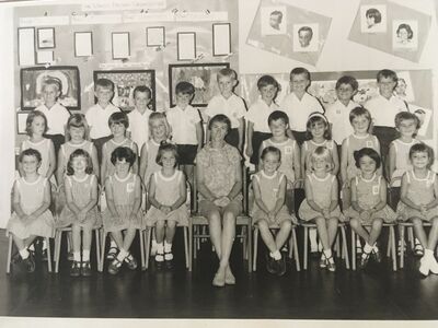 Class photo 1970
I am in the front row to the left of our teacher (I can't remember her name)
Middle row 2nd from right Sally Ann Walker, 4th from right Margo Fairbairn
Back row 2nd from right Rodney (can't remember his surname)
