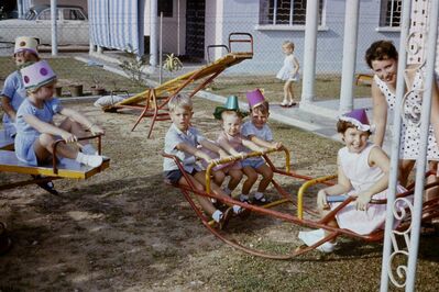 My 5th birthday May 1968
On seesaw - Kim Mould on right; ?. Jayne McLeod and Stephen Wilson on left. Ann Wilson on right.
