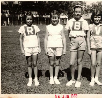 Pasir Panjang junior school sports day
Pasir Panjang junior school sports day and features my sister, Gail Payne either before or after a race, in her house bib (V) standing on the right hand side of the photo and handily dated to the exact day it was taken. 
Keywords: Pasir Panjang;junior school;sports day;Kim McMahon;Gail Payne