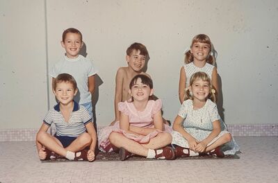 Group shot of friends from Pacific Mansions. Back Row L-R: Kenneth Younie, Dave Moffett, Unknown. Front row L-R: Unknown, Gill Moffett, Unknown.
Keywords: Kenneth Younie; David Moffett; Gillian Moffett; 1966