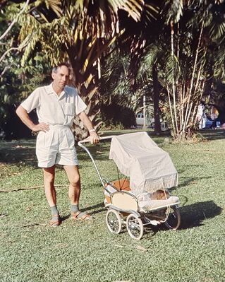 My dad Trevor Moffett taking my brother Chris for a ride in his pram
Keywords: Trevor Moffett; Christopher Moffett; 1966