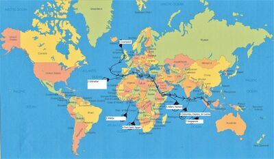 Route from UK to Singapore
