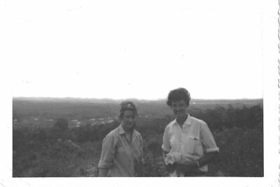 Taken on top of Hill 345 Jan 2 1963
LtR - Margaret Roxburgh, Miss Davison
