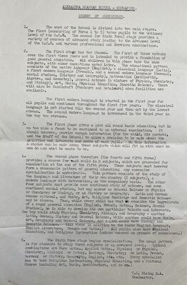 Alexandra Grammar School - 1958 Joining Notes 
Joining Notes - Digest of Curriculum 
