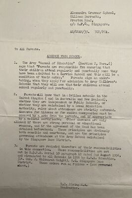 Alexandra Grammar School - 1958 Joining Notes
Alexandra Grammar School. Absence from school
