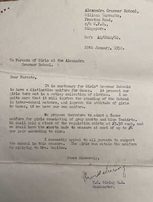 Alexandra Grammar School 1958 Joining Notes
Alexandra Grammar School. To parents of girls
